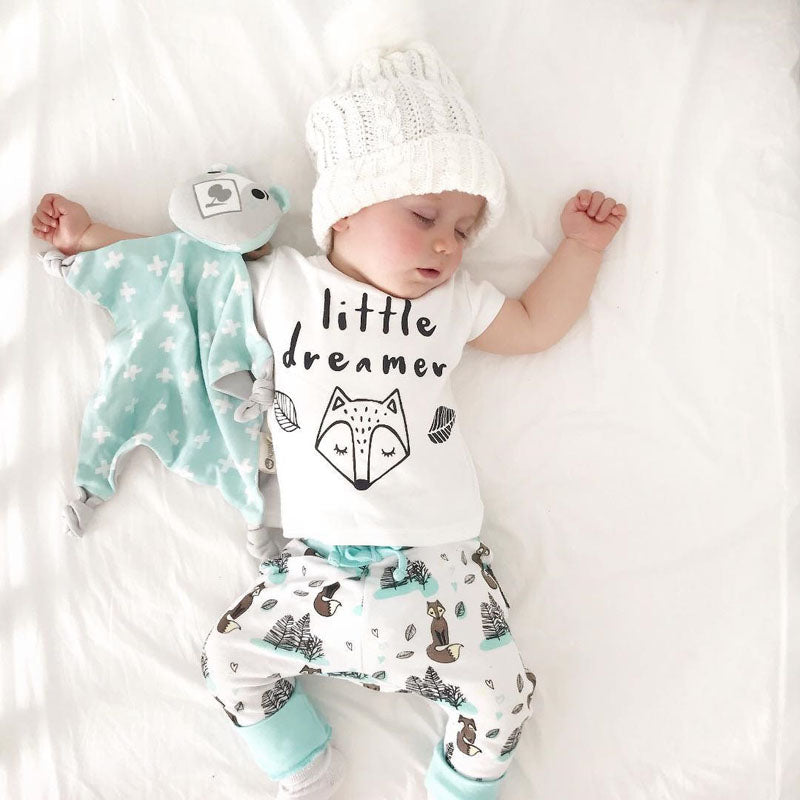 Cozy Cotton T-shirt Tops+Pants Set for Newborns - Easy Outfits for Little Ones from Eternal Gleams