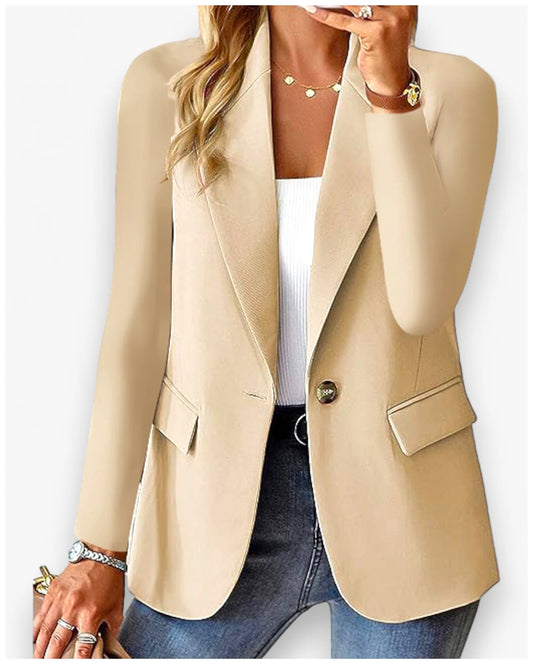 Women's long sleeve solid color cardigan suit jacket for autumn