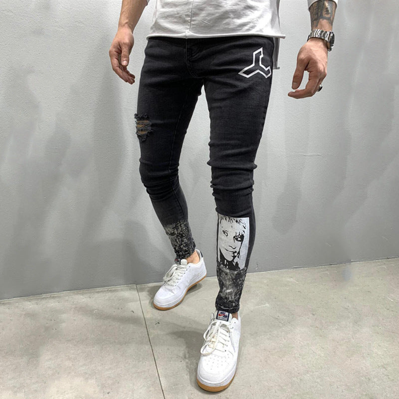 Zerrissene Stretch-Stiletto-Jeans für Herren in Schwarz