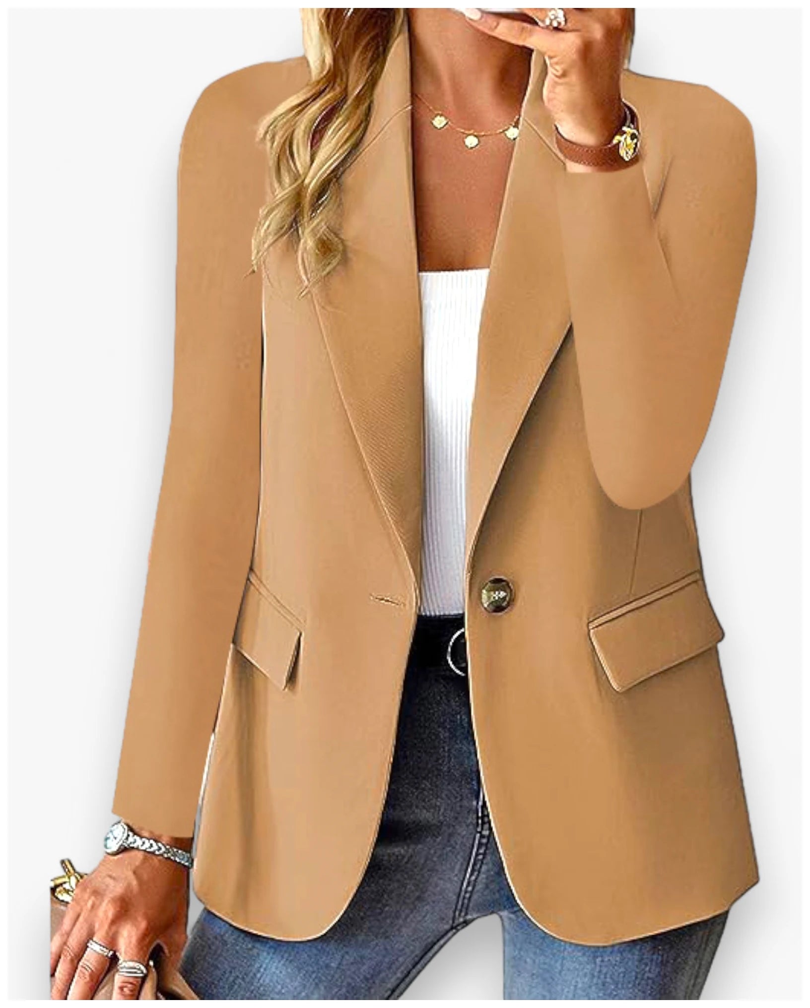 Women's long sleeve solid color cardigan suit jacket for autumn