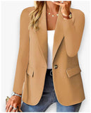 Women's long sleeve solid color cardigan suit jacket for autumn