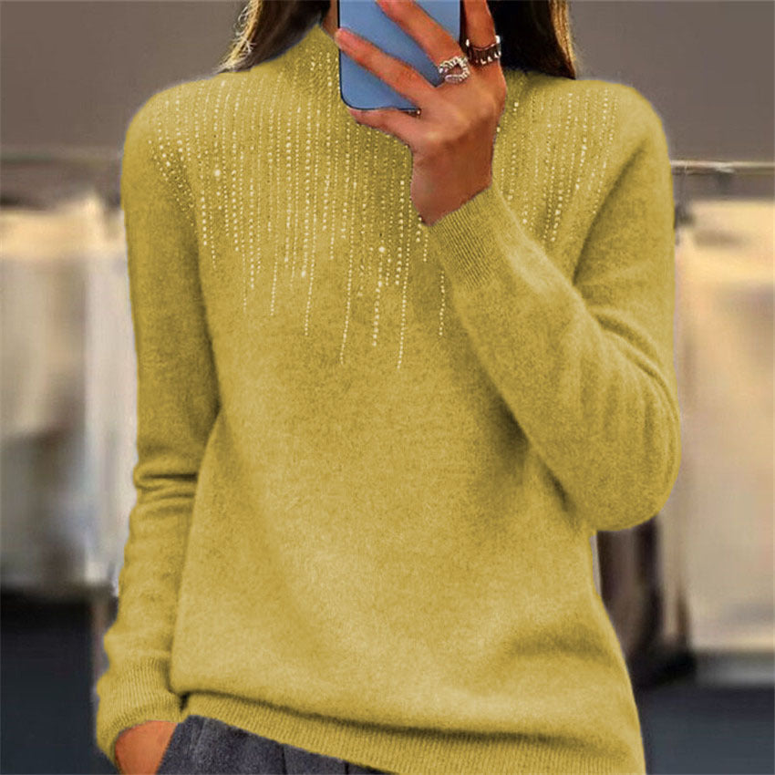 Women's Pullover Sweater Half-high Collar With Diamonds from Eternal Gleams