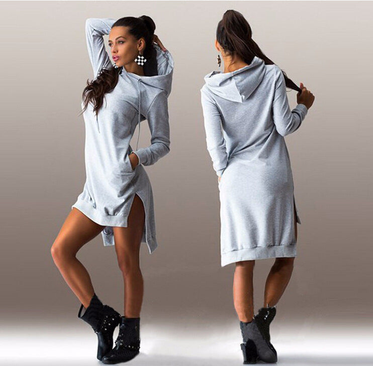 Irregular Hooded Long Sleeve Dress Sweatshirt from Eternal Gleams