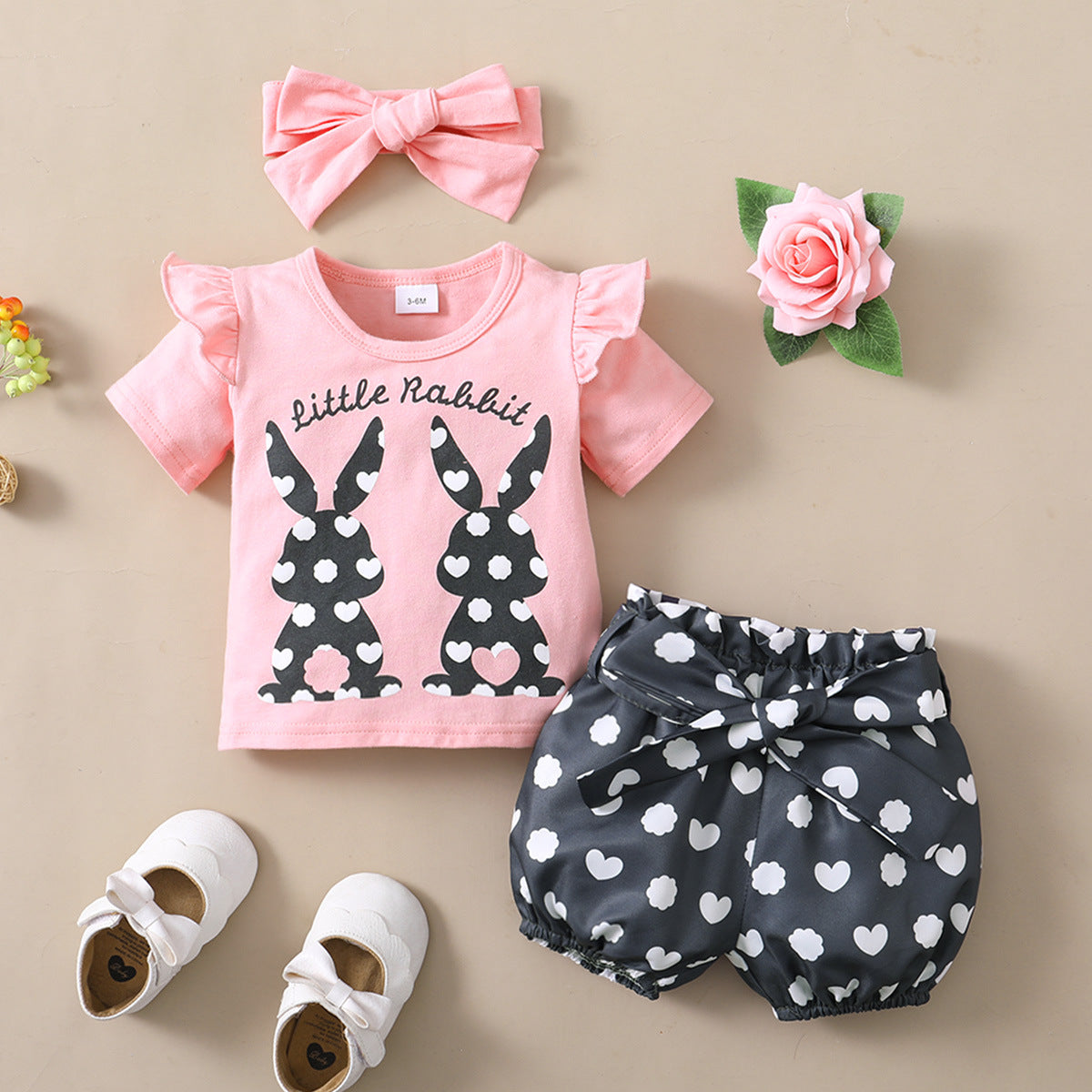 Rabbit Prints & Polka Dots: Girls' 3-Piece Spring Set from Eternal Gleams