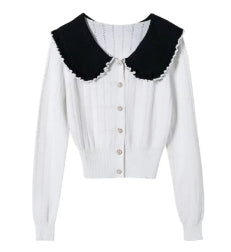 Chic Doll Collar Knitted Cardigan from Eternal Gleams