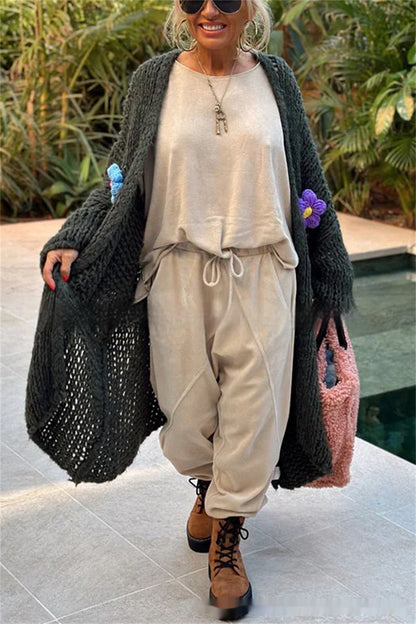 Veste Cardigan longue avec fleurs au crochet à la main, Style inactif, pull ample décontracté pour femmes