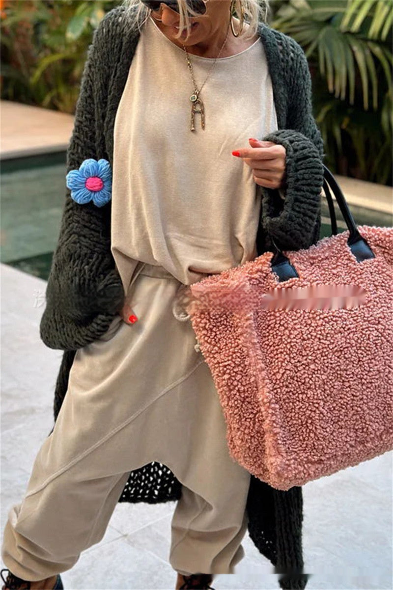 Hand Crocheting Flowers Long Cardigan Jacket Idle Style Casual Loose Women's Sweater