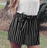 SweatyRocks Black High Waist Bow Decor Striped Paperbag Shorts Women Streetwear Wide Leg Casual Shorts Womens Summer Shorts from Eternal Gleams