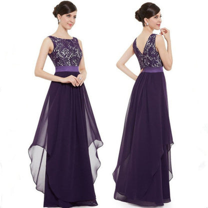 Ethereal Fusion: Lace Spliced Irregular Chiffon Dress