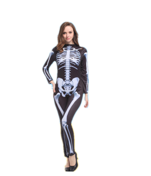 Colorful Skeleton Costume - Vibrant and unique skeleton print jumpsuit for Halloween.