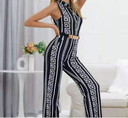 Chic Printed Jumpsuit with Belt