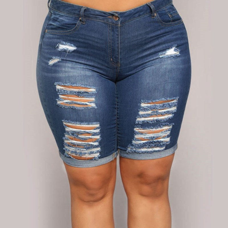 Summer Plus Size Ripped Jeans for Women - Trendy and comfortable denim pants.