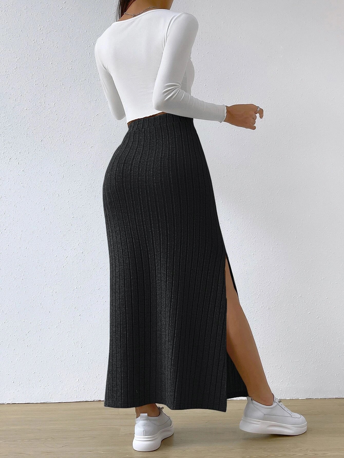 Spring Long Skirt High Waist Side Slit Slim Fit Knitted Women's Dress from Eternal Gleams