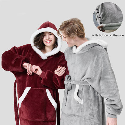 Winter-Hoodie-Decke mit Knopf-Design, warme Heimkleidung für Damen und Herren, übergroßer Pullover
