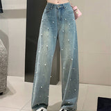 Pearl Straight Jeans High Waist Slim-fit Wide-leg Pants Women from Eternal Gleams