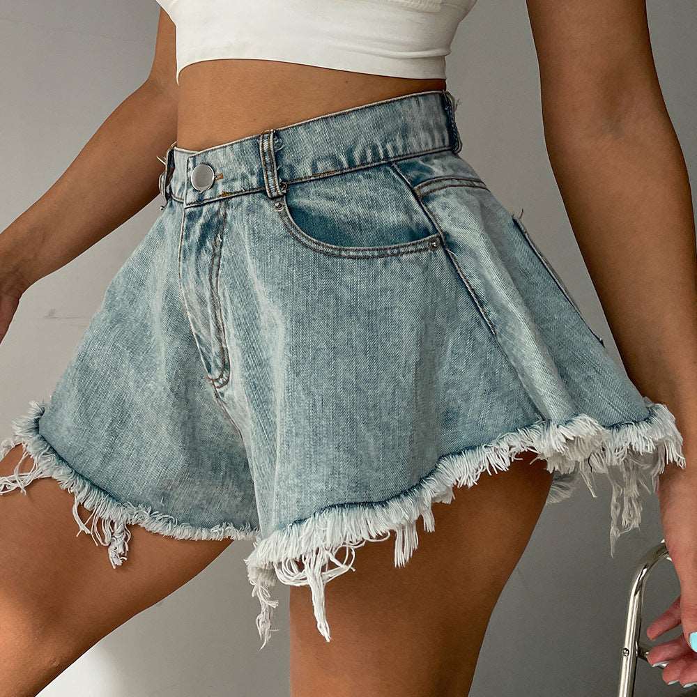 Chic Charm: High Waist Tassel Denim Shorts