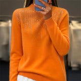 Women's Pullover Sweater Half-high Collar With Diamonds from Eternal Gleams