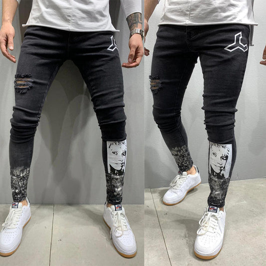 Zerrissene Stretch-Stiletto-Jeans für Herren in Schwarz