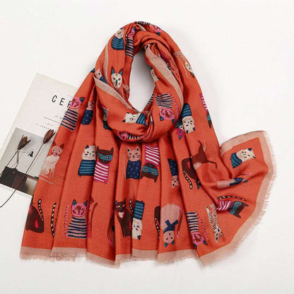 Autumn And Winter Polyester Long Scarf Female Cartoon Cat