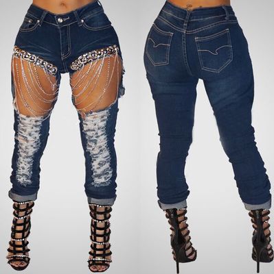 Women ripped chain jeans big size 2xl skinny jeans from Eternal Gleams