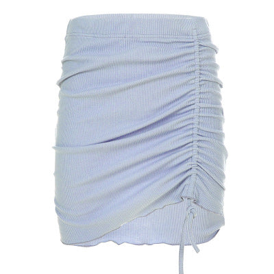 Threaded drawstring pleated skirt skirt