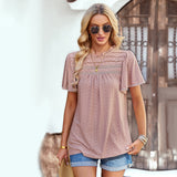 Summer Casual Solid Color Hollow Short Sleeve Round Neck Top from Eternal Gleams