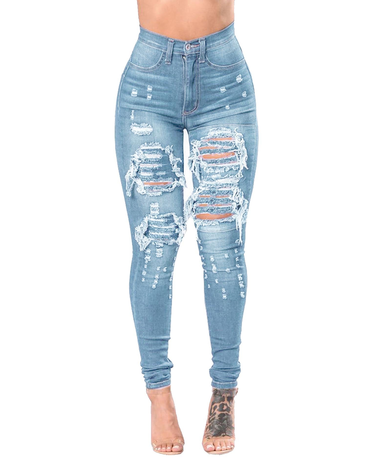 Women's Ripped Denim Washed Denim Pants from Eternal Gleams