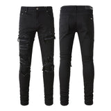 Midnight Style: Men's Black Patch Pleated Jeans from Eternal Gleams