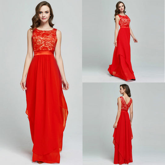 Ethereal Fusion: Lace Spliced Irregular Chiffon Dress from Eternal Gleams