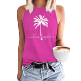 Coconut Tree Printed Crew Neck Casual Sleeveless T-shirt Women's Vest from Eternal Gleams