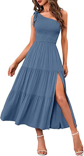 Chic Summer Splendor: Women's One-Shoulder Pleated Dress from Eternal Gleams