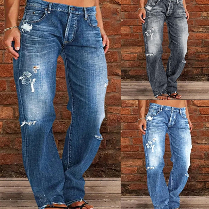 Loose Wide Leg Denim Retro Washed Ripped Trousers from Eternal Gleams