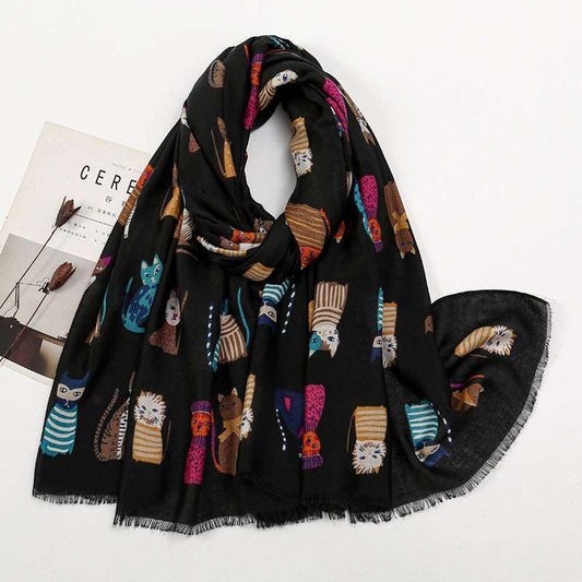 Autumn And Winter Polyester Long Scarf Female Cartoon Cat