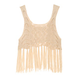 Bohemian Fringe Halter Top Hollowed-out Knit Vest from Eternal Gleams