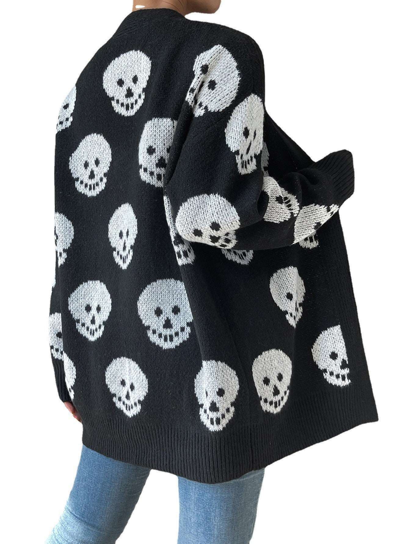 Chic Halloween Skull Jacquard Cardigan