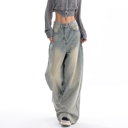 Retro Denim American Style Loose Slimming Mop Wide Leg Pants from Eternal Gleams