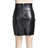 European And American Irregular Slit Black Leather Skirt from Eternal Gleams