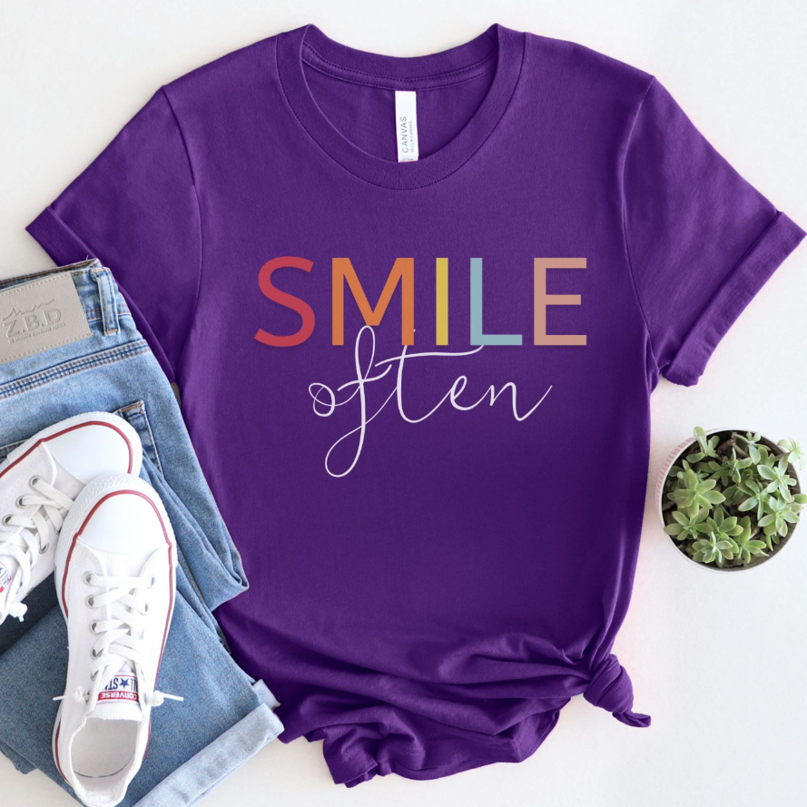 Oft Smile Shirt Digitaldruck Lässiges T-Shirt mit Rundhalsausschnitt und kurzen Ärmeln