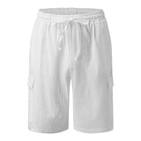 Men's casual vacation beach Hawaiian cotton linen multi-pocket workwear shorts from Eternal Gleams