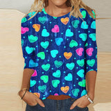 Valentine's Day Female With Hearts Printing Crew Neck T-shirt Top from Eternal Gleams