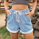 Chic Comfort: Women's Elastic Waist Denim Shorts