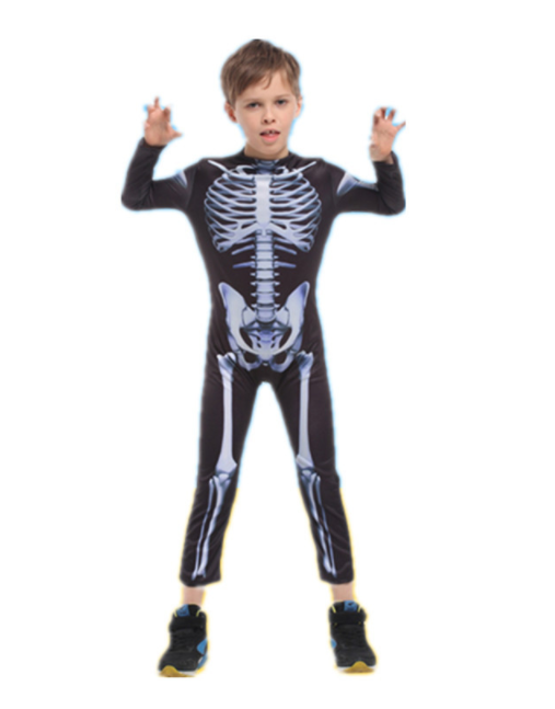 Colorful Skeleton Costume - Vibrant and unique skeleton print jumpsuit for Halloween.