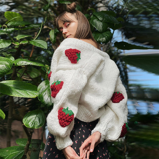 Sweet Strawberry V-neck Cardigan: Cozy Elegance from Eternal Gleams