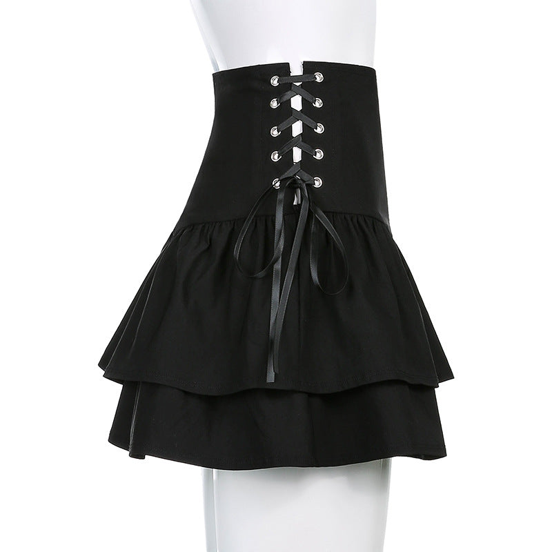 High Waist Bandage Mini Skirt - Dark Gothic Punk Style in Black