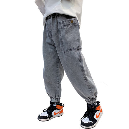 Jeans à grande poche pour garçons, pantalons décontractés d'automne pour grands enfants, pantalons de printemps et d'automne pour enfants