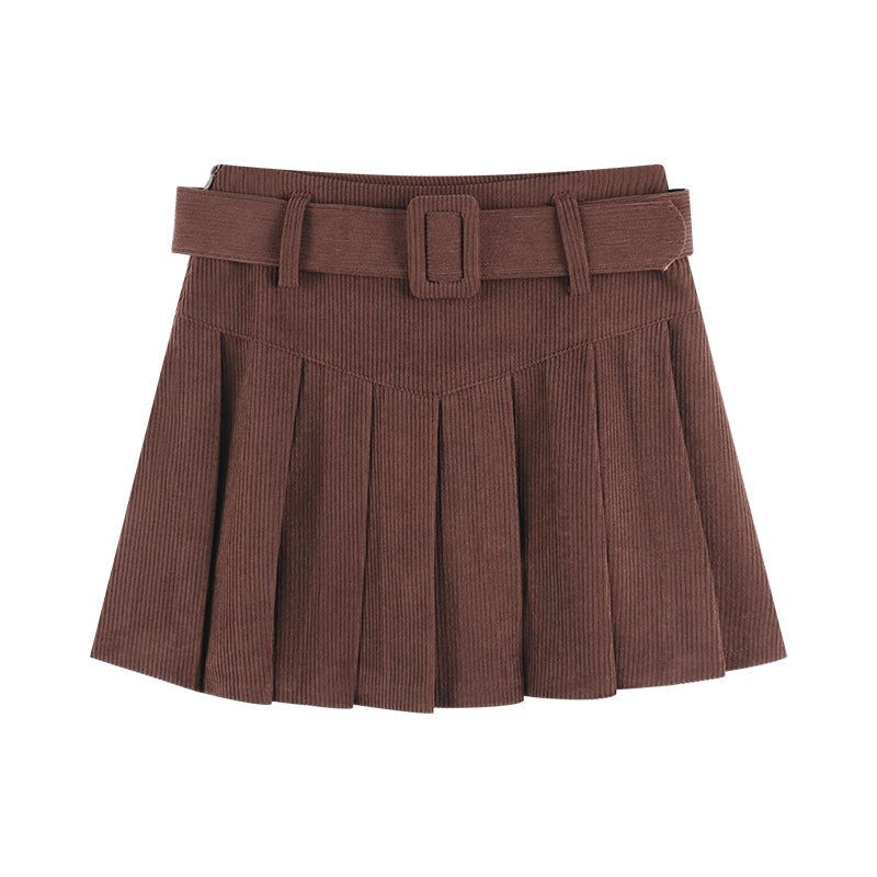 Corduroy Half Women's Autumn A-line Half Skirt Pleated Skirt from Eternal Gleams