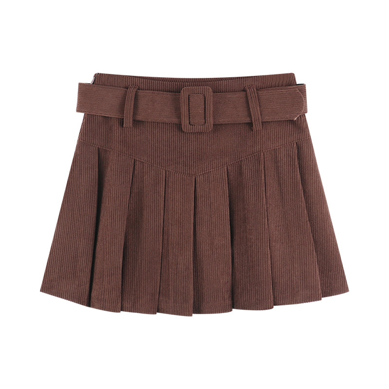 Demi-jupe plissée en velours côtelé pour femme, demi-jupe trapèze d'automne