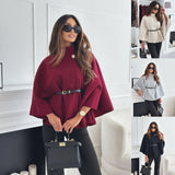 Chic Batwing Sleeves Woolen Cloak with Belt