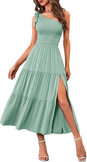 Chic Summer Splendor: Women's One-Shoulder Pleated Dress from Eternal Gleams