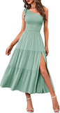 Chic Summer Splendor: Women's One-Shoulder Pleated Dress from Eternal Gleams